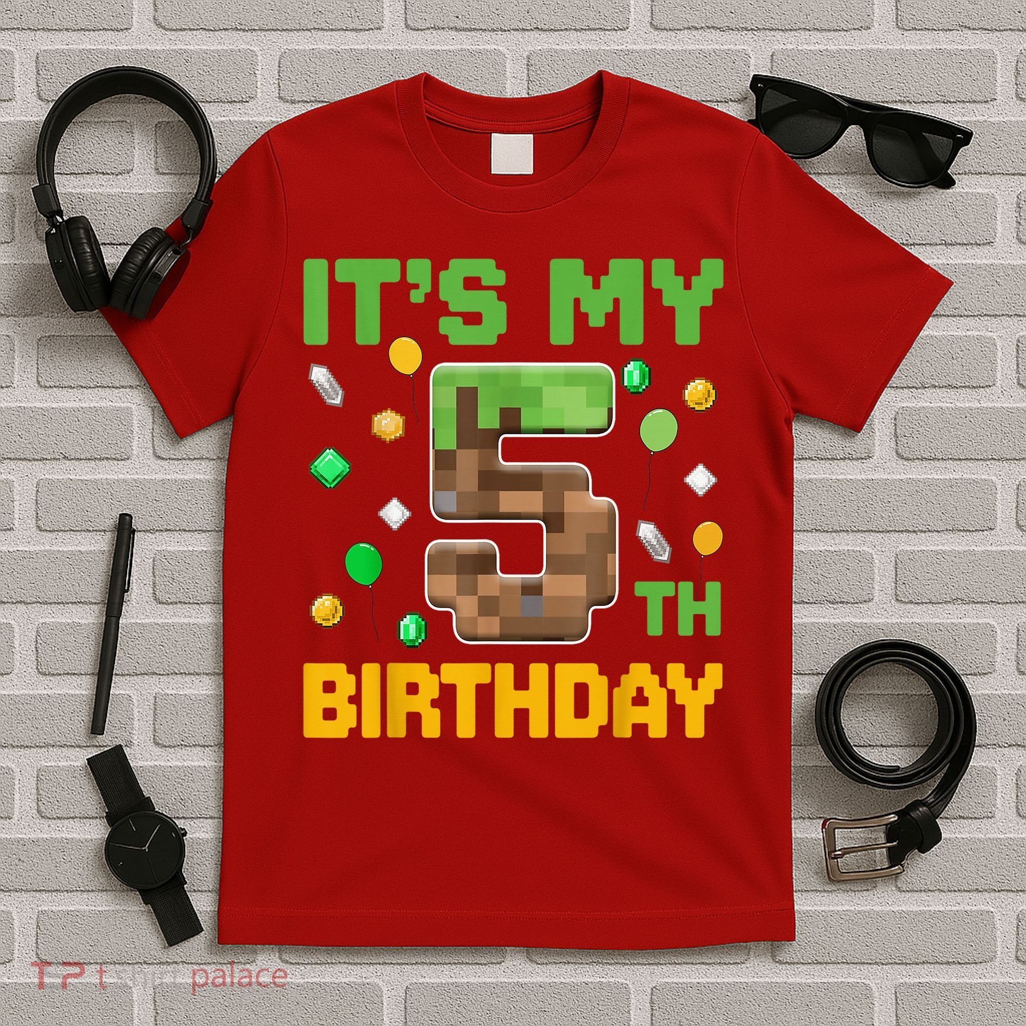 Birthday Boy It'S My 5th Birthday Gamer Pixel Number T-Shirt