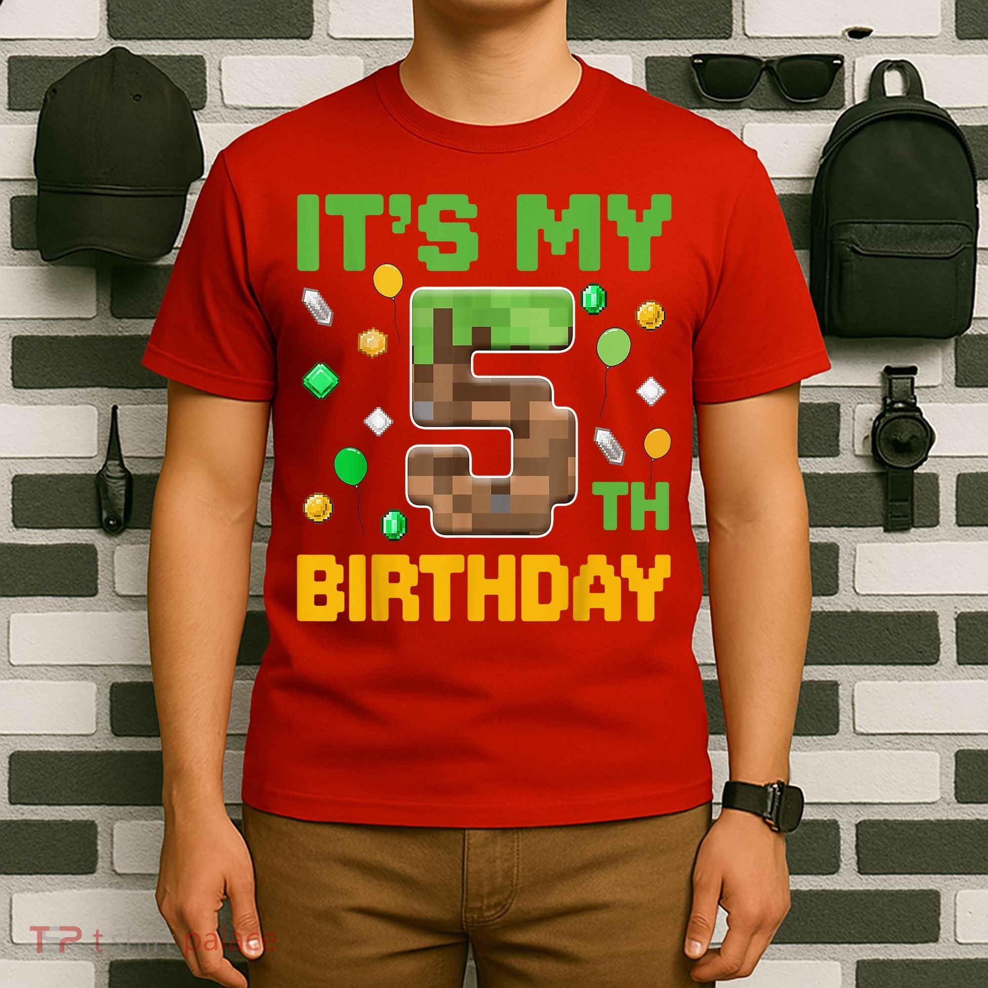 Birthday Boy It'S My 5th Birthday Gamer Pixel Number T-Shirt