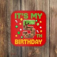 Birthday Boy It'S My 5th Birthday Gamer Pixel Number Coaster thumb 0