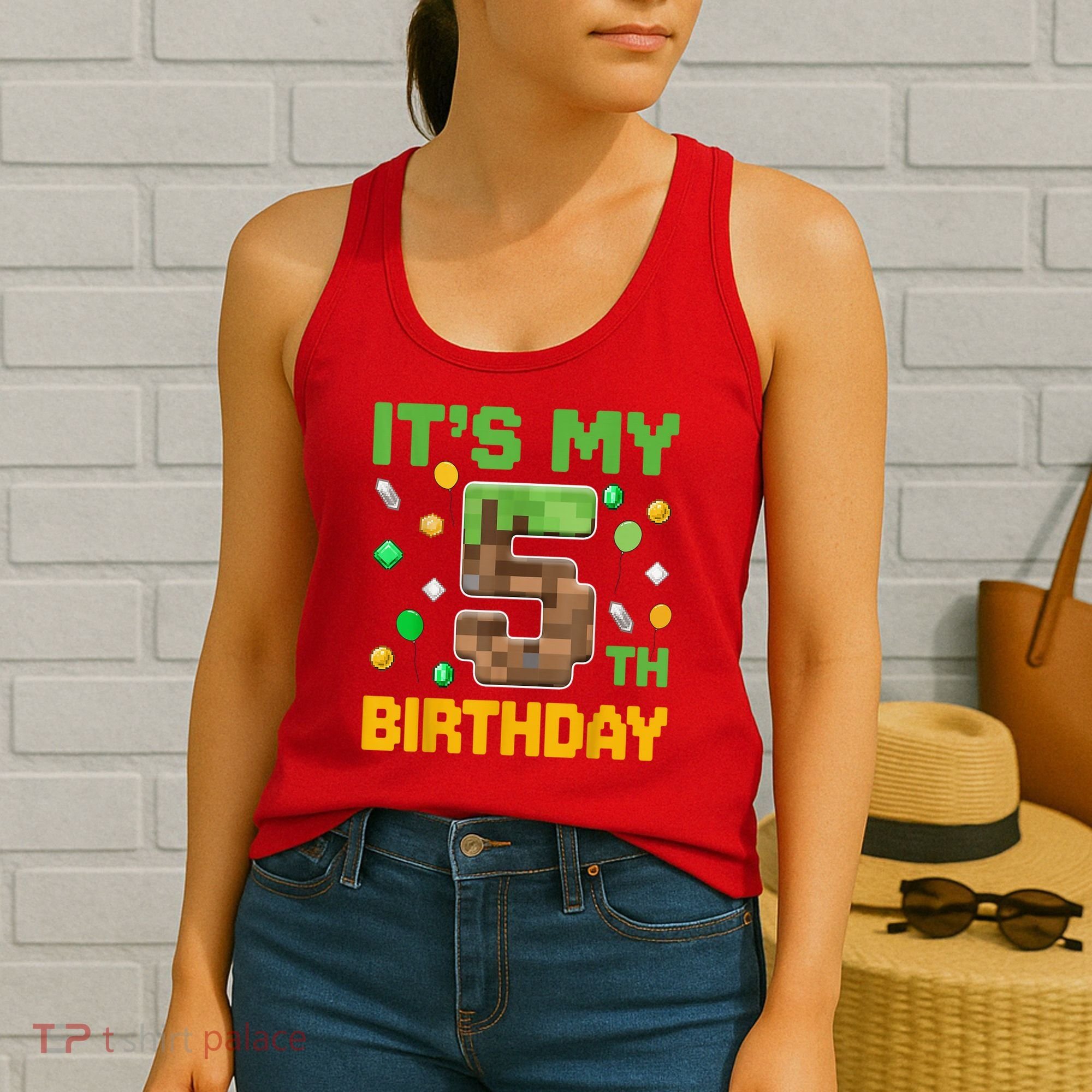 Birthday Boy It'S My 5th Birthday Gamer Pixel Number Women's Tank Top