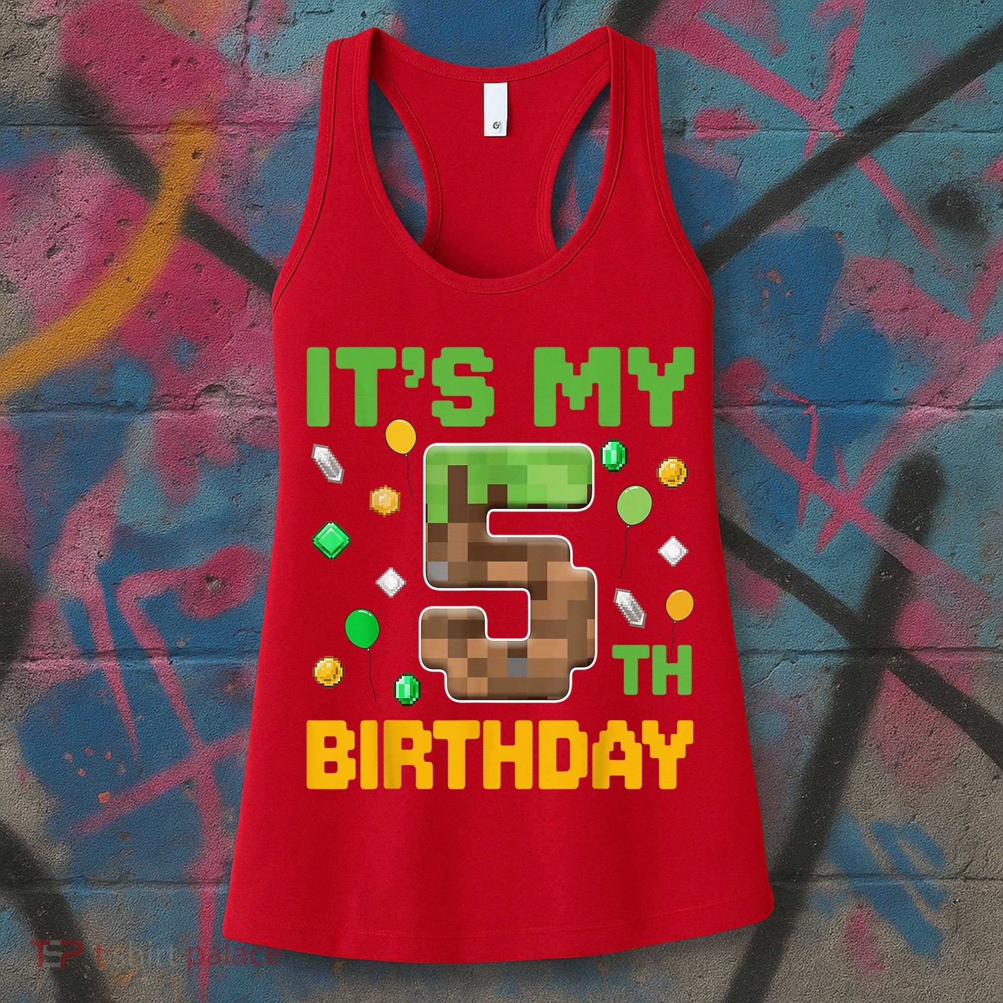 Birthday Boy It'S My 5th Birthday Gamer Pixel Number Women's Tank Top