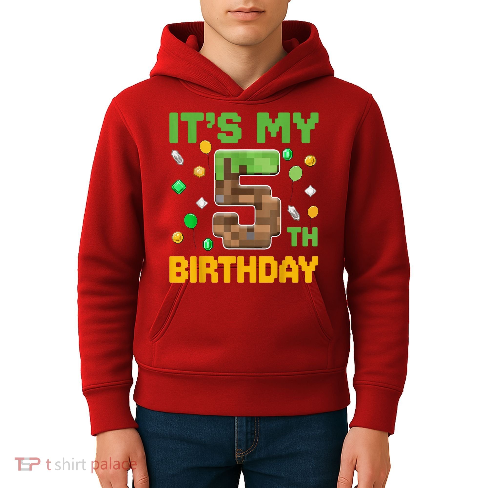 Birthday Boy It'S My 5th Birthday Gamer Pixel Number Kids Hoodie