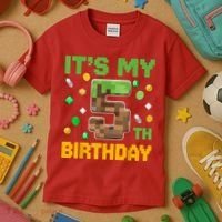 Birthday Boy It'S My 5th Birthday Gamer Pixel Number Kids T-Shirt thumb 3
