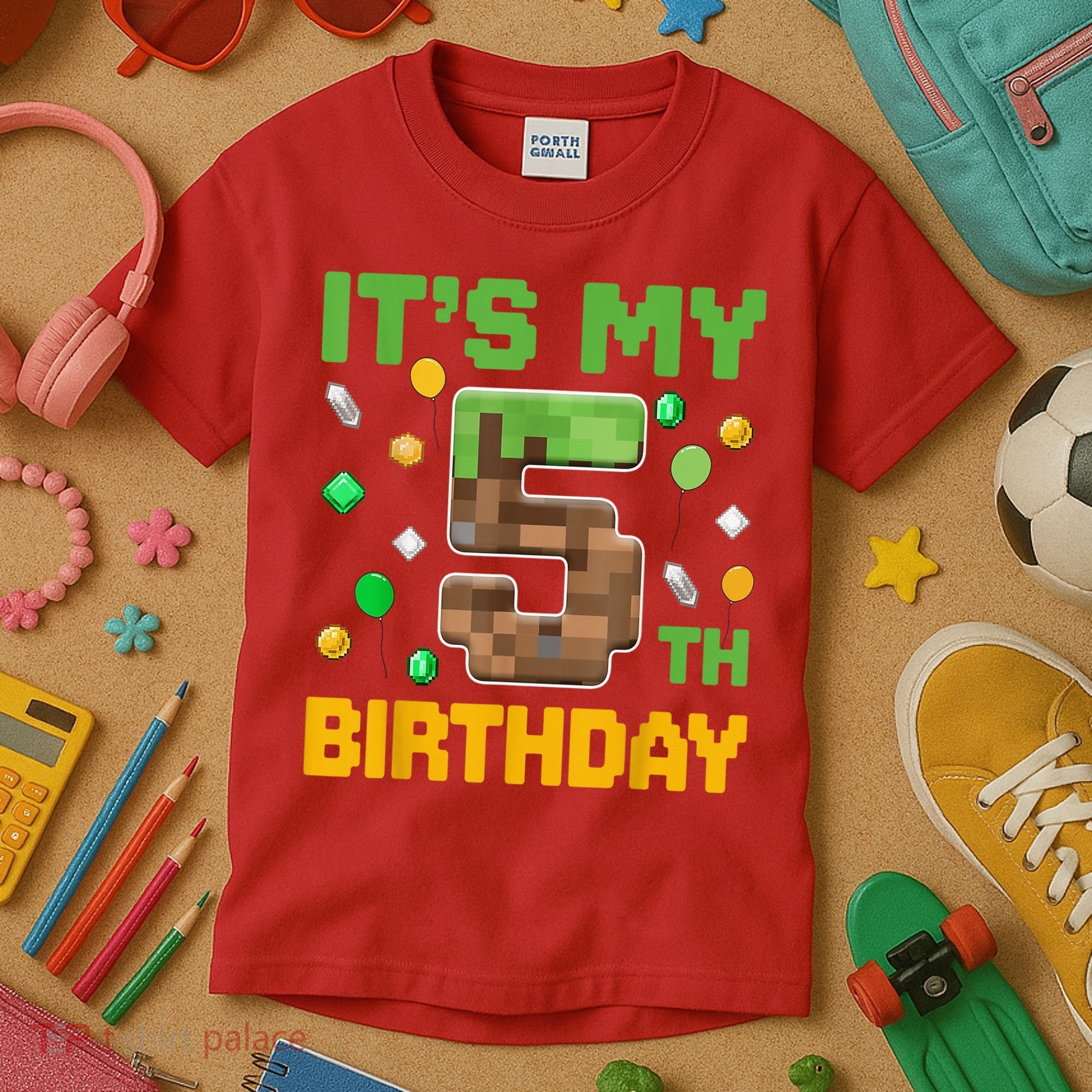 Birthday Boy It'S My 5th Birthday Gamer Pixel Number Kids T-Shirt