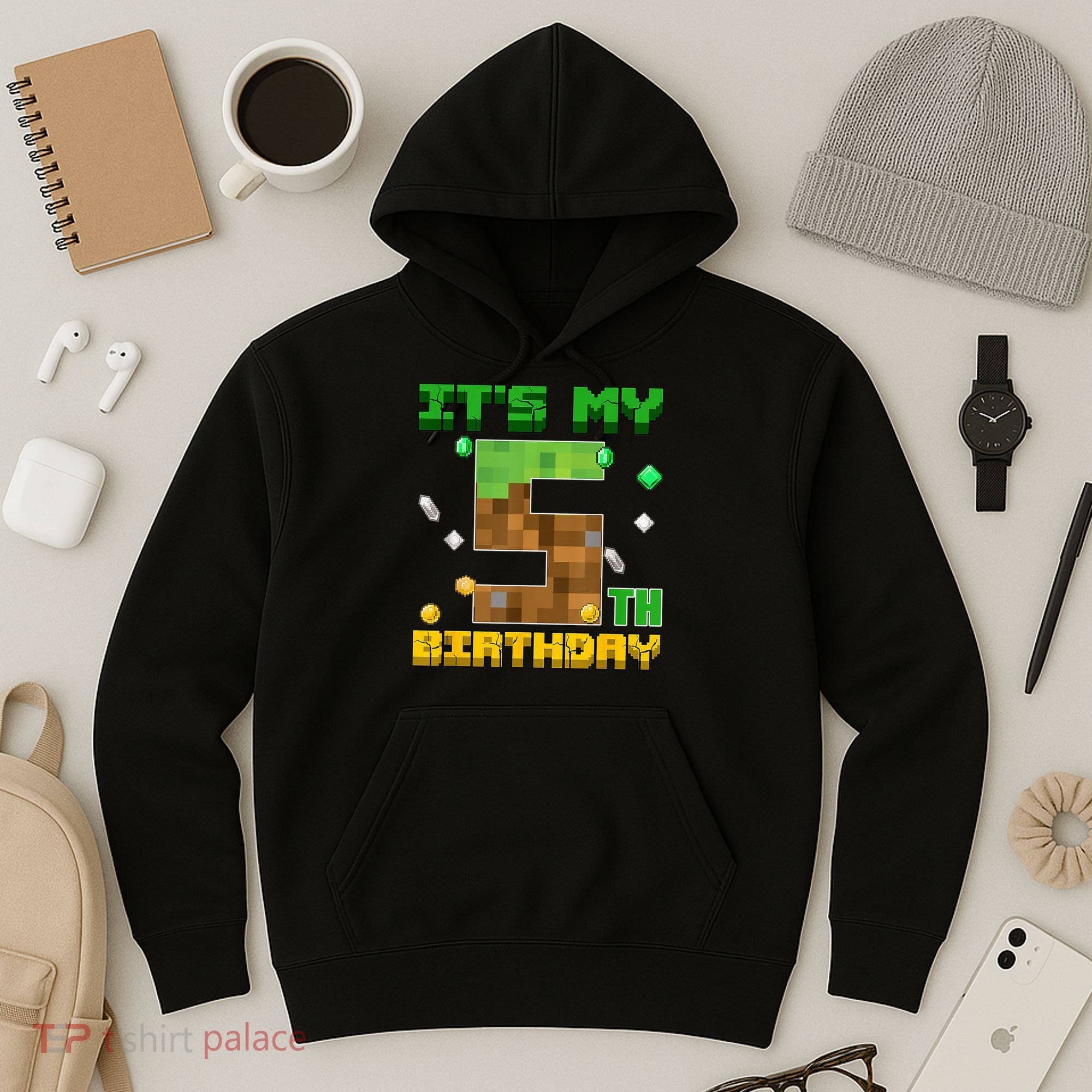 Birthday Boy It'S My 5th Birthday Gamer Pixel Number Hoodie