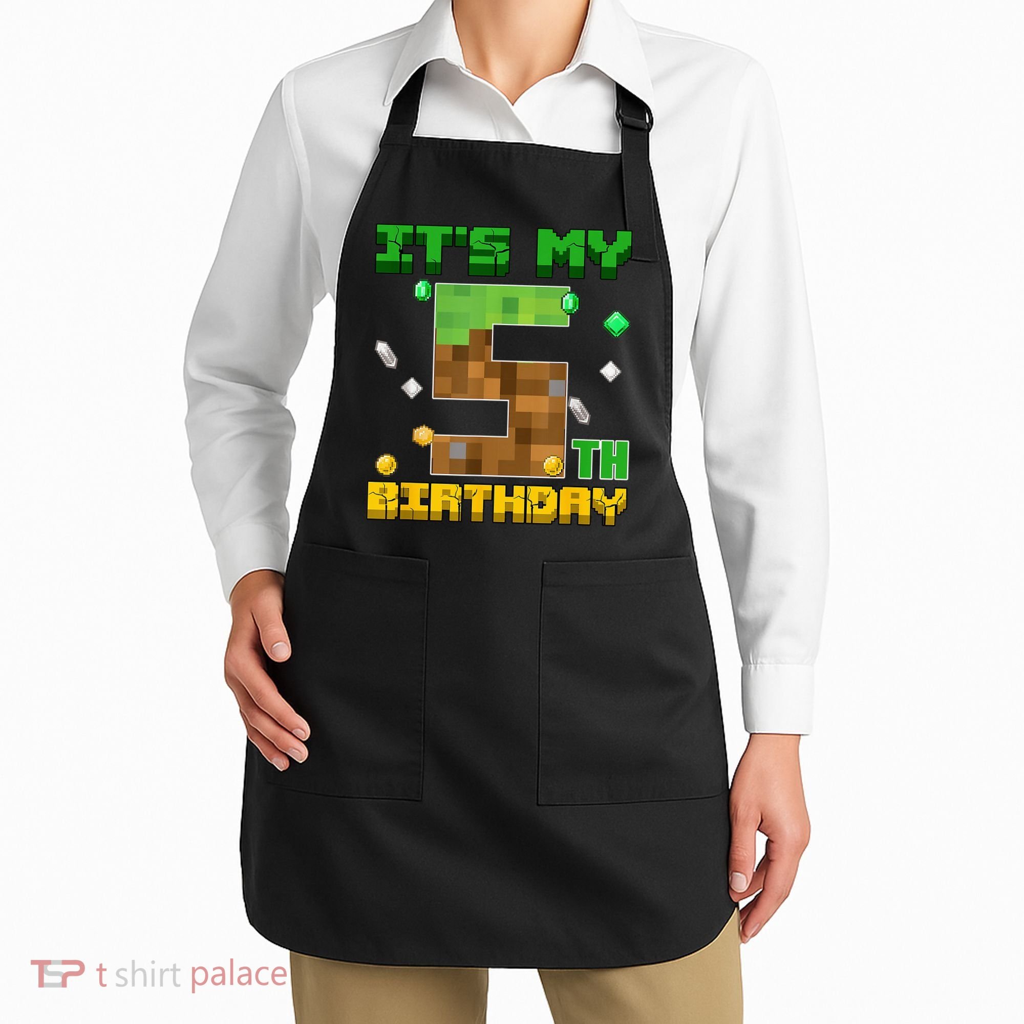 Birthday Boy It'S My 5th Birthday Gamer Pixel Number Apron