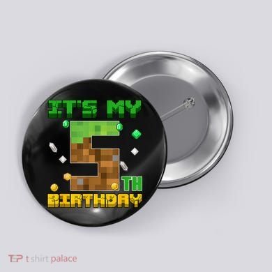 Birthday Boy It'S My 5th Birthday Gamer Pixel Number Button
