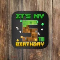 Birthday Boy It'S My 5th Birthday Gamer Pixel Number Coaster thumb 0