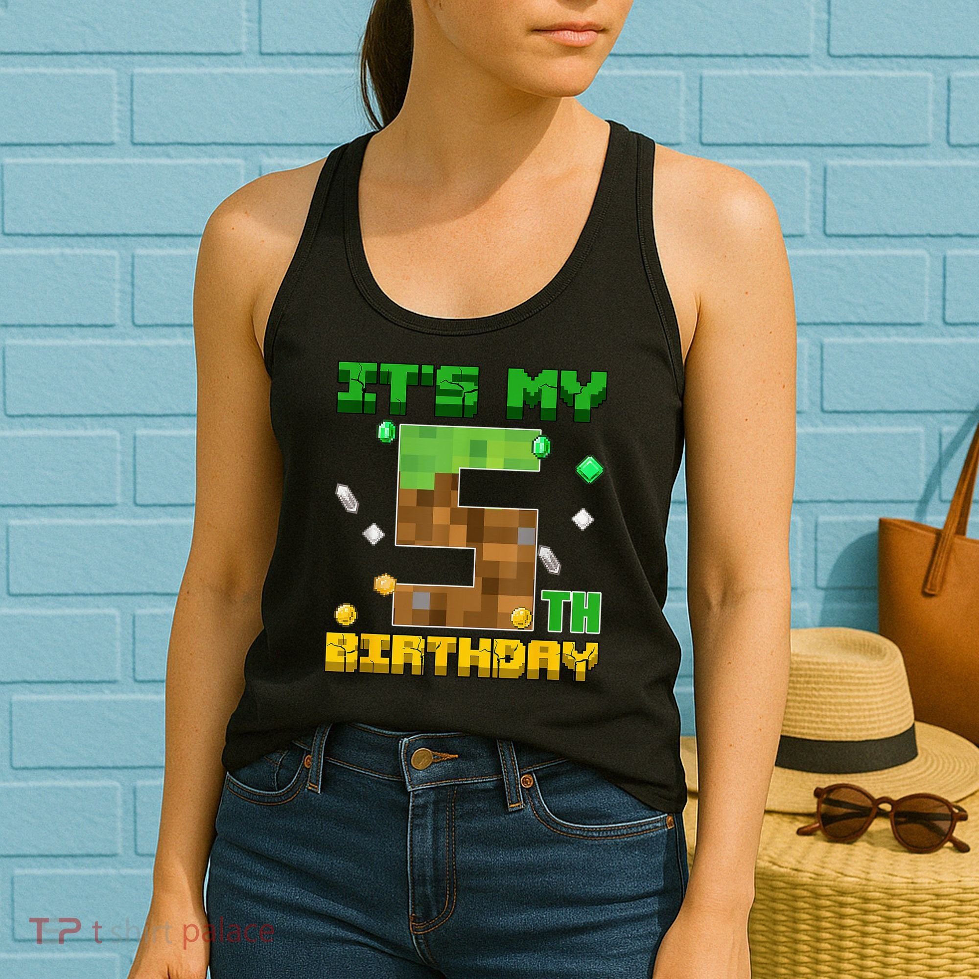 Birthday Boy It'S My 5th Birthday Gamer Pixel Number Women's Tank Top