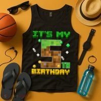 Birthday Boy It'S My 5th Birthday Gamer Pixel Number Tank Top thumb 4