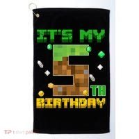 Birthday Boy It'S My 5th Birthday Gamer Pixel Number Golf Towel thumb 0