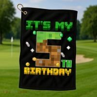 Birthday Boy It'S My 5th Birthday Gamer Pixel Number Golf Towel thumb 1
