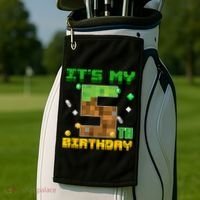 Birthday Boy It'S My 5th Birthday Gamer Pixel Number Golf Towel thumb 2
