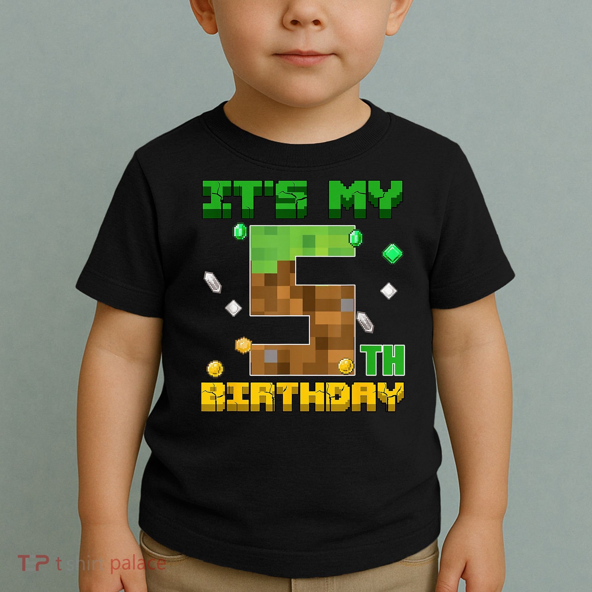 Birthday Boy It'S My 5th Birthday Gamer Pixel Number Toddler T-Shirt