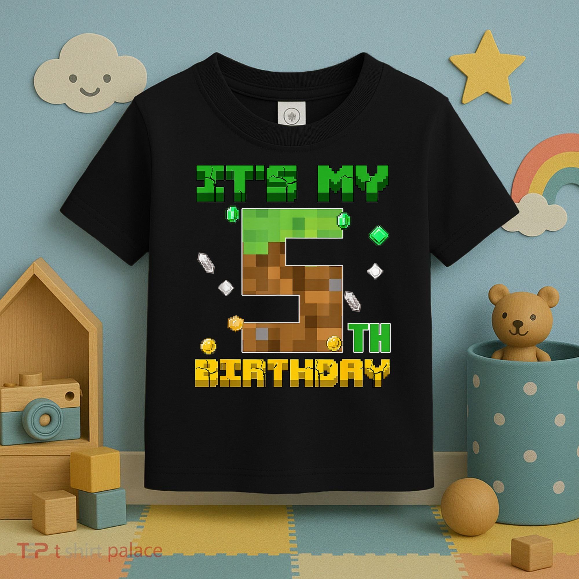 Birthday Boy It'S My 5th Birthday Gamer Pixel Number Toddler T-Shirt