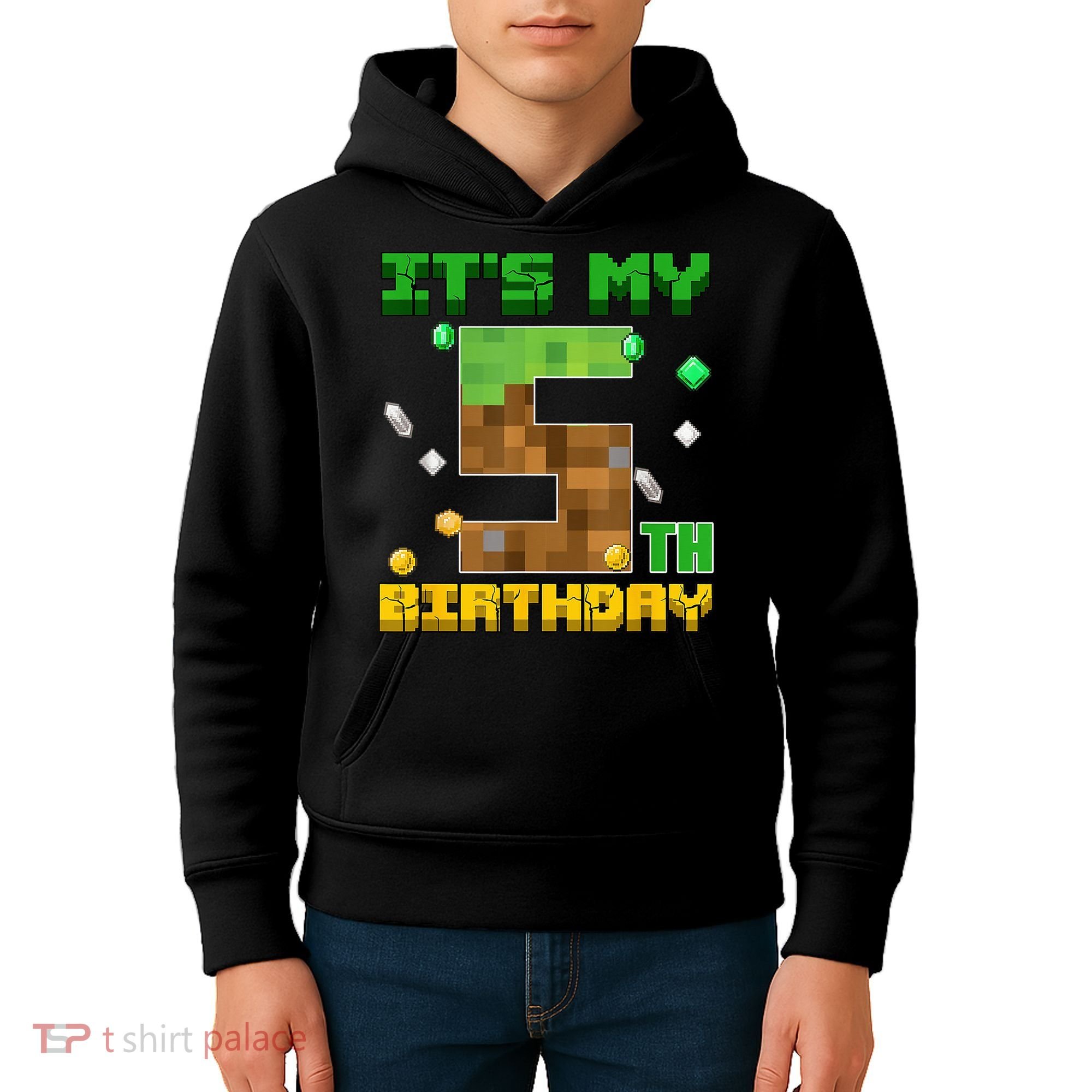 Birthday Boy It'S My 5th Birthday Gamer Pixel Number Kids Hoodie