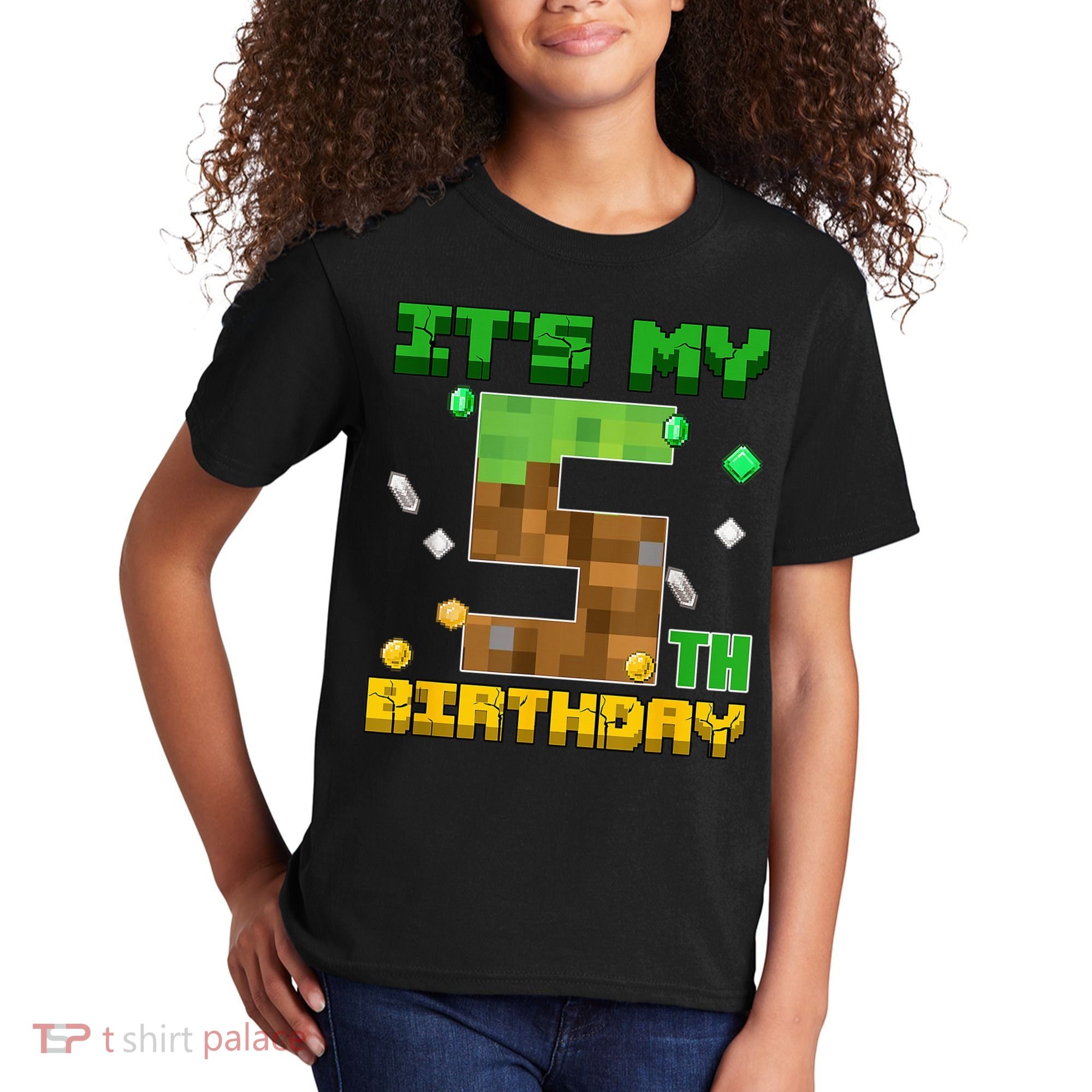 Birthday Boy It'S My 5th Birthday Gamer Pixel Number Kids T-Shirt
