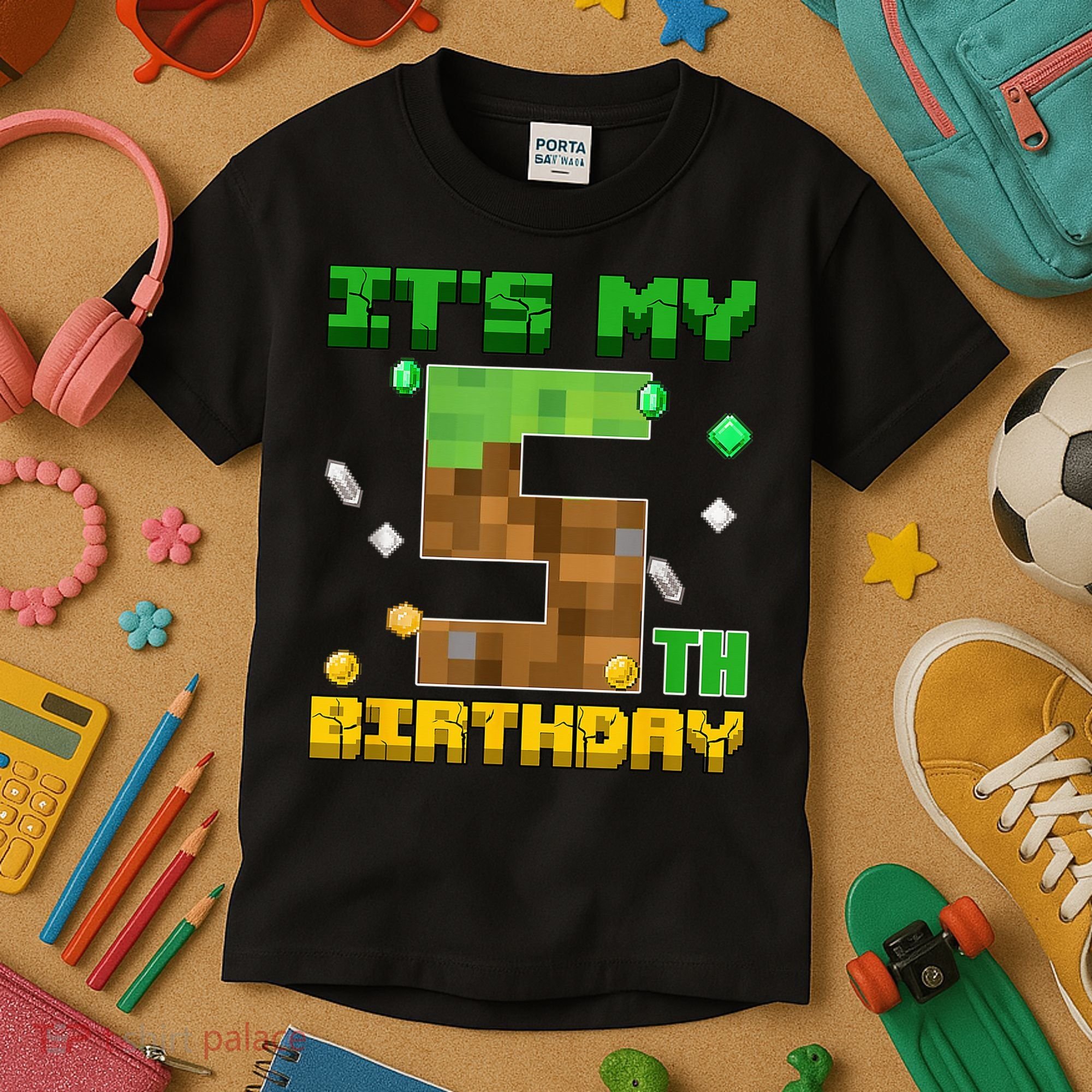 Birthday Boy It'S My 5th Birthday Gamer Pixel Number Kids T-Shirt