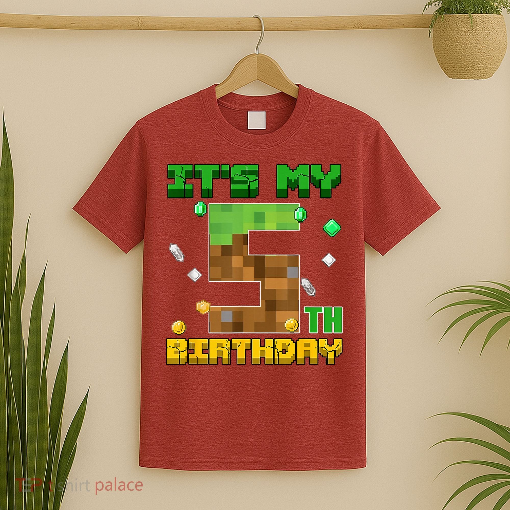 Birthday Boy It'S My 5th Birthday Gamer Pixel Number T-Shirt