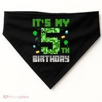 Birthday Boy It'S My 5th Birthday Gamer Pixel Number USA-Made Doggie Bandana thumb 0