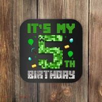 Birthday Boy It'S My 5th Birthday Gamer Pixel Number Coaster thumb 0