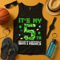 Birthday Boy It'S My 5th Birthday Gamer Pixel Number Tank Top thumb 4