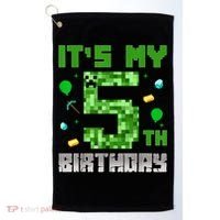 Birthday Boy It'S My 5th Birthday Gamer Pixel Number Golf Towel thumb 0