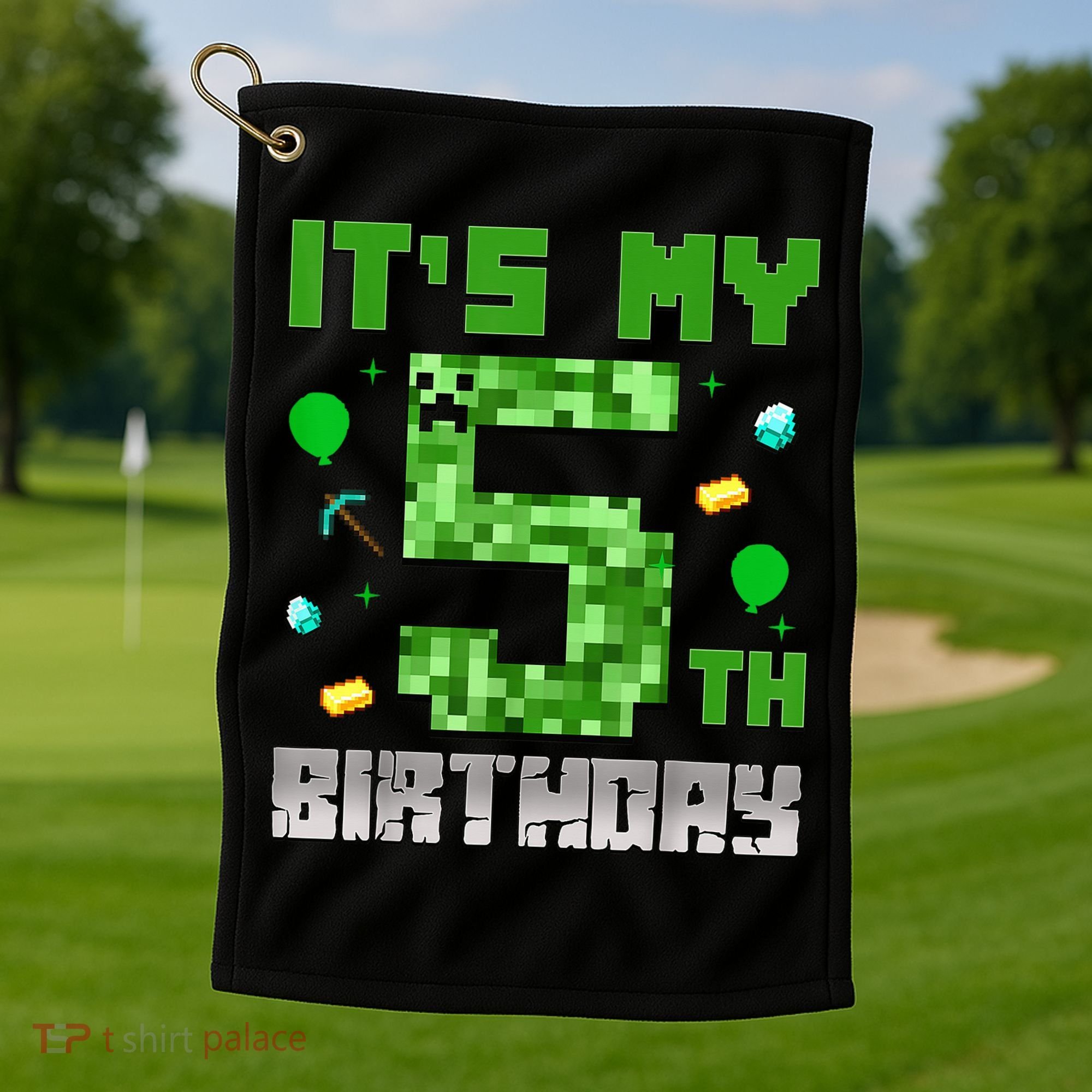 Birthday Boy It'S My 5th Birthday Gamer Pixel Number Golf Towel