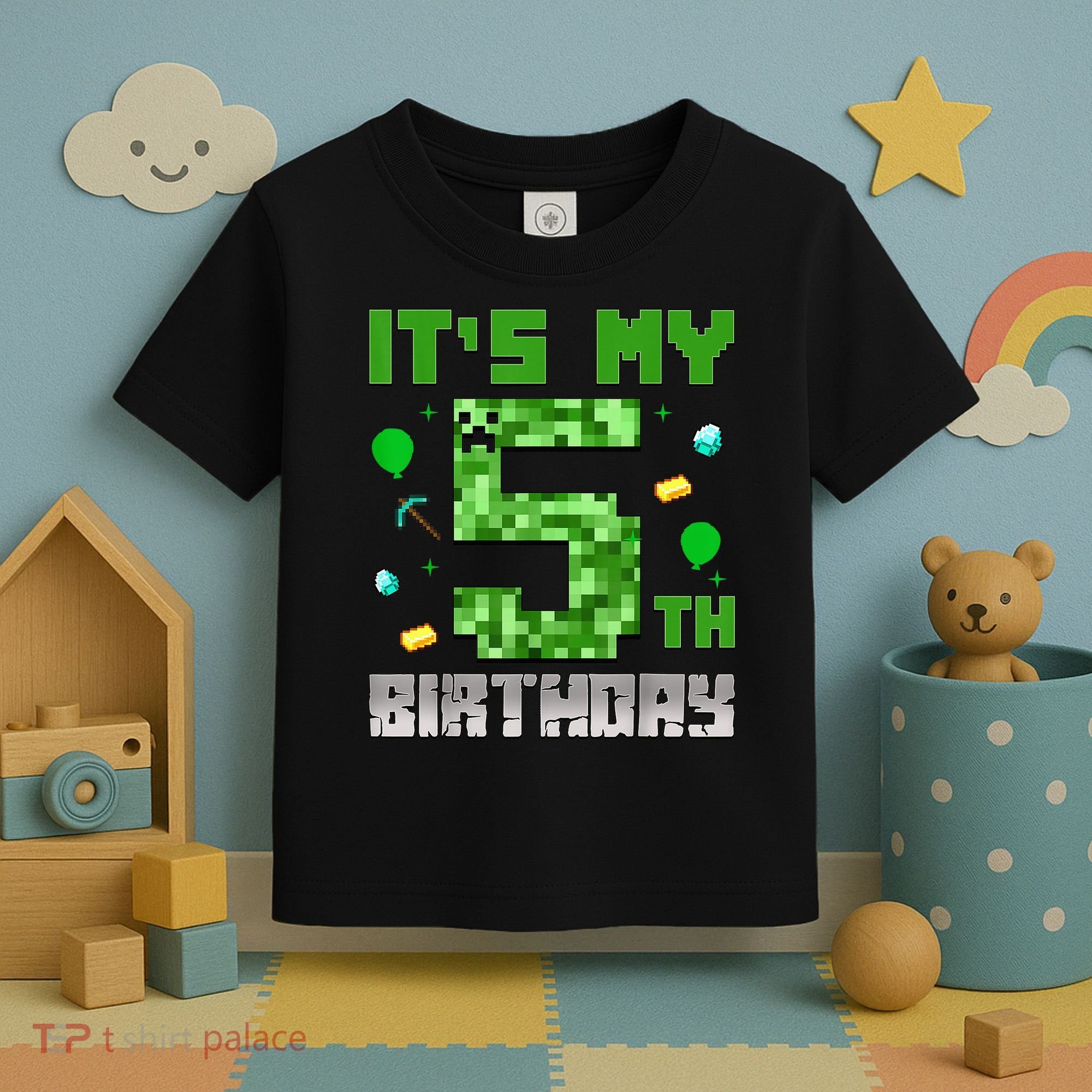 Birthday Boy It'S My 5th Birthday Gamer Pixel Number Toddler T-Shirt