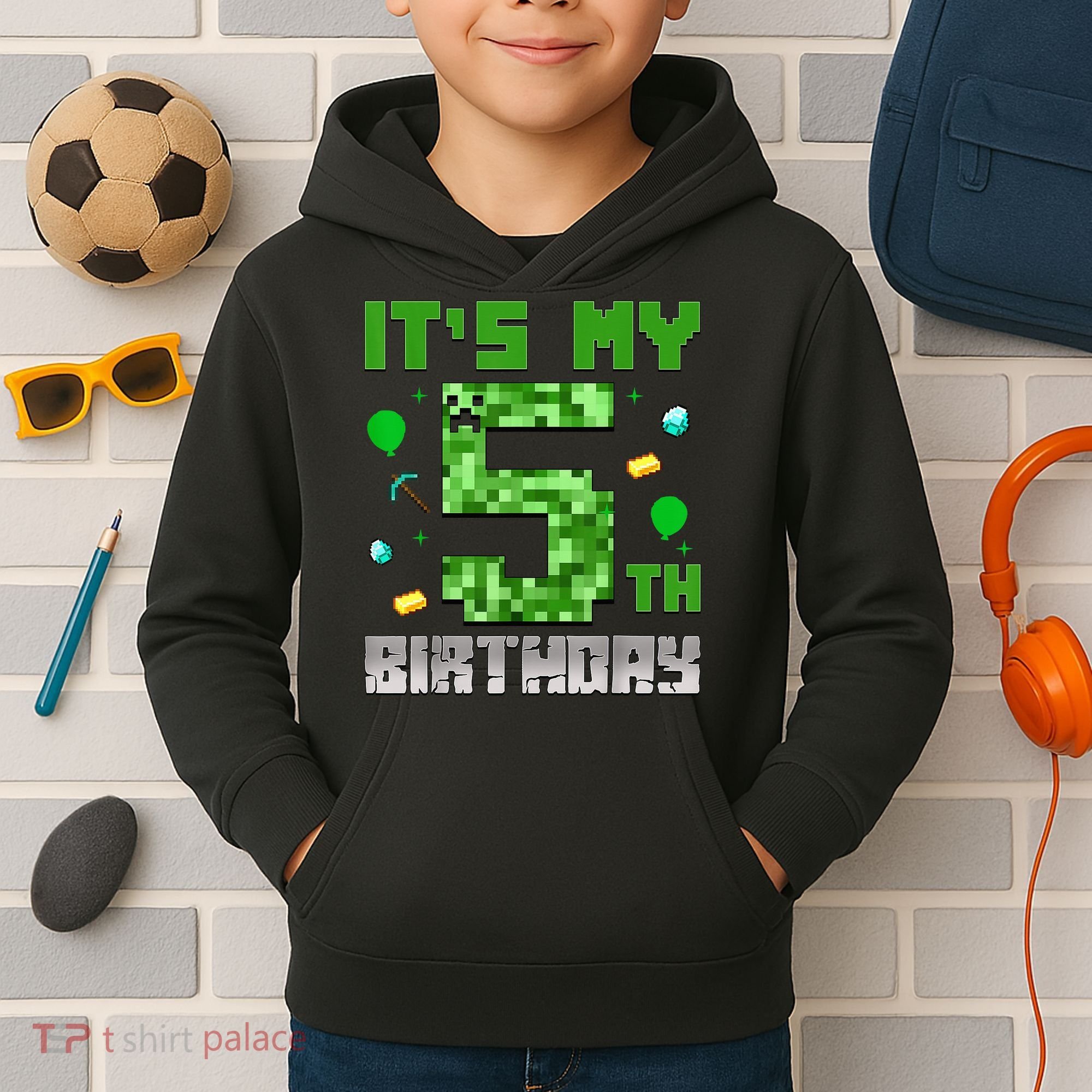 Birthday Boy It'S My 5th Birthday Gamer Pixel Number Kids Hoodie