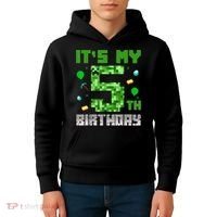 Birthday Boy It'S My 5th Birthday Gamer Pixel Number Kids Hoodie thumb 4
