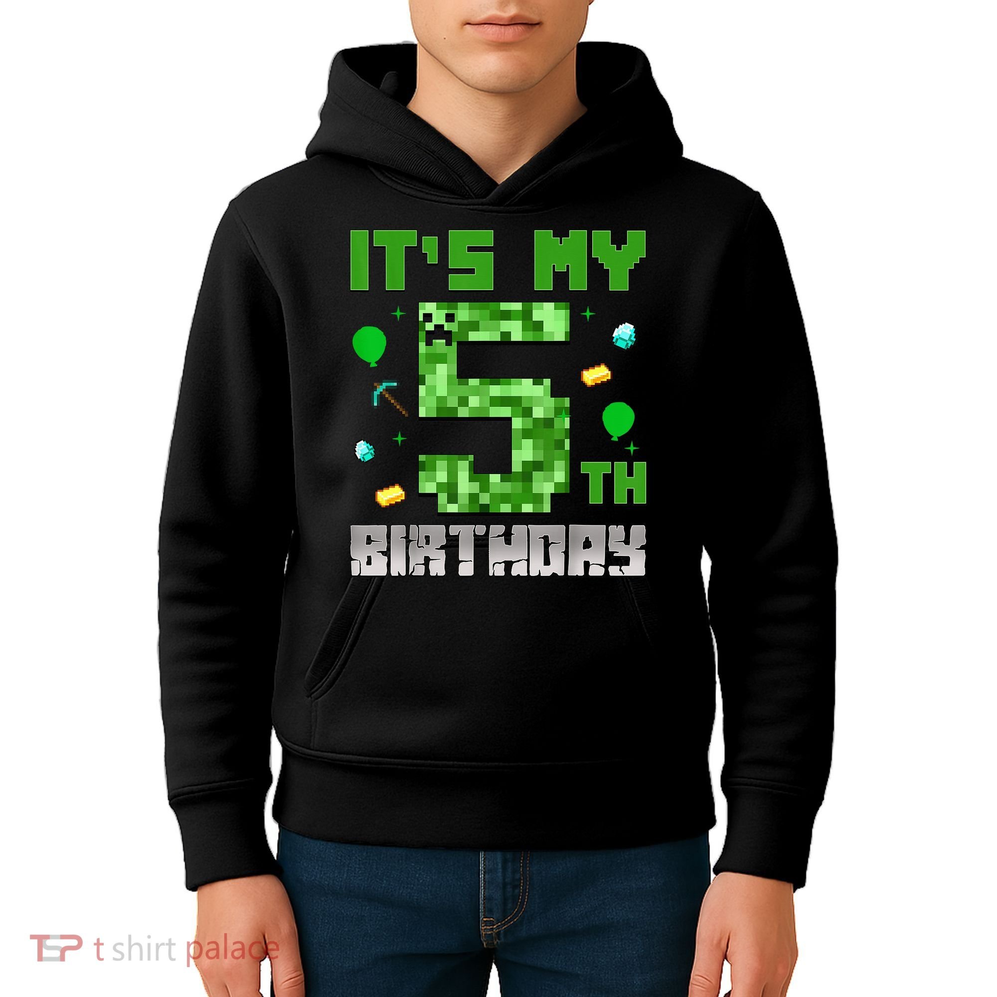 Birthday Boy It'S My 5th Birthday Gamer Pixel Number Kids Hoodie