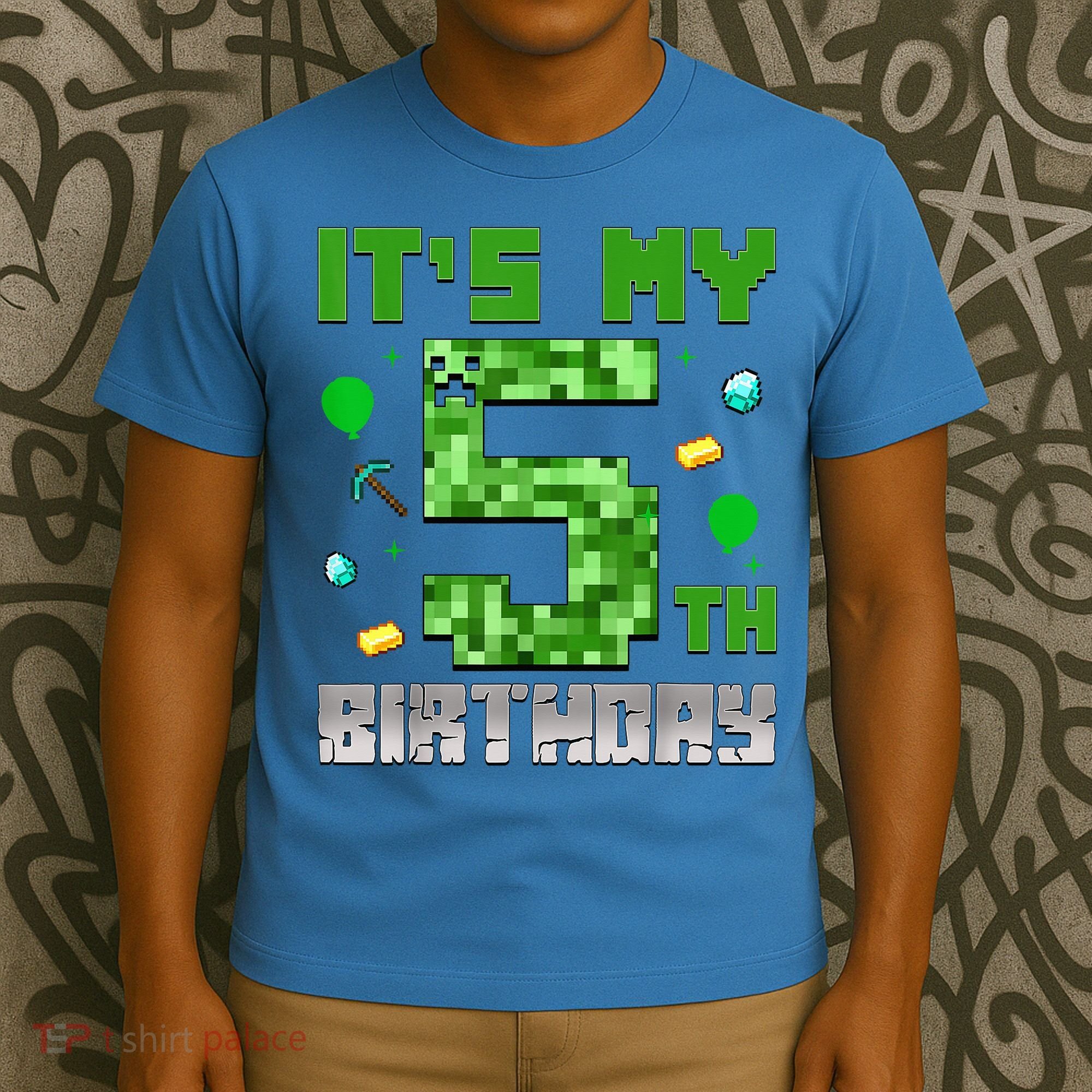 Birthday Boy It'S My 5th Birthday Gamer Pixel Number T-Shirt