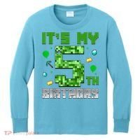 Birthday Boy It'S My 5th Birthday Gamer Pixel Number Kids Long Sleeve Shirt thumb 0