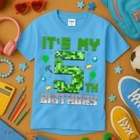 Birthday Boy It'S My 5th Birthday Gamer Pixel Number Kids T-Shirt thumb 3