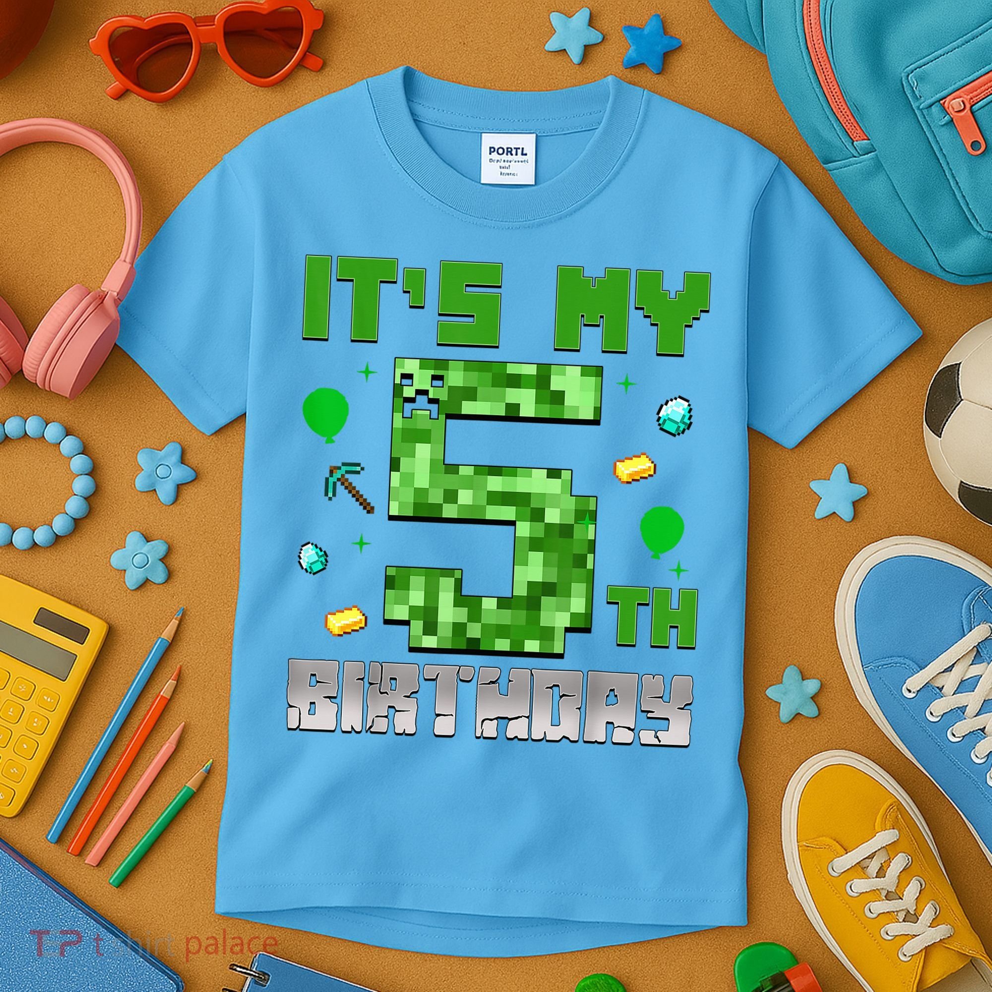 Birthday Boy It'S My 5th Birthday Gamer Pixel Number Kids T-Shirt