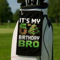 Birthday Boy It'S My 6th Birthday Bro 6 Year Old Gamer Pixel Golf Towel thumb 2