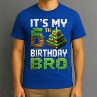 Birthday Boy It'S My 6th Birthday Bro 6 Year Old Gamer Pixel T-Shirt thumb 3