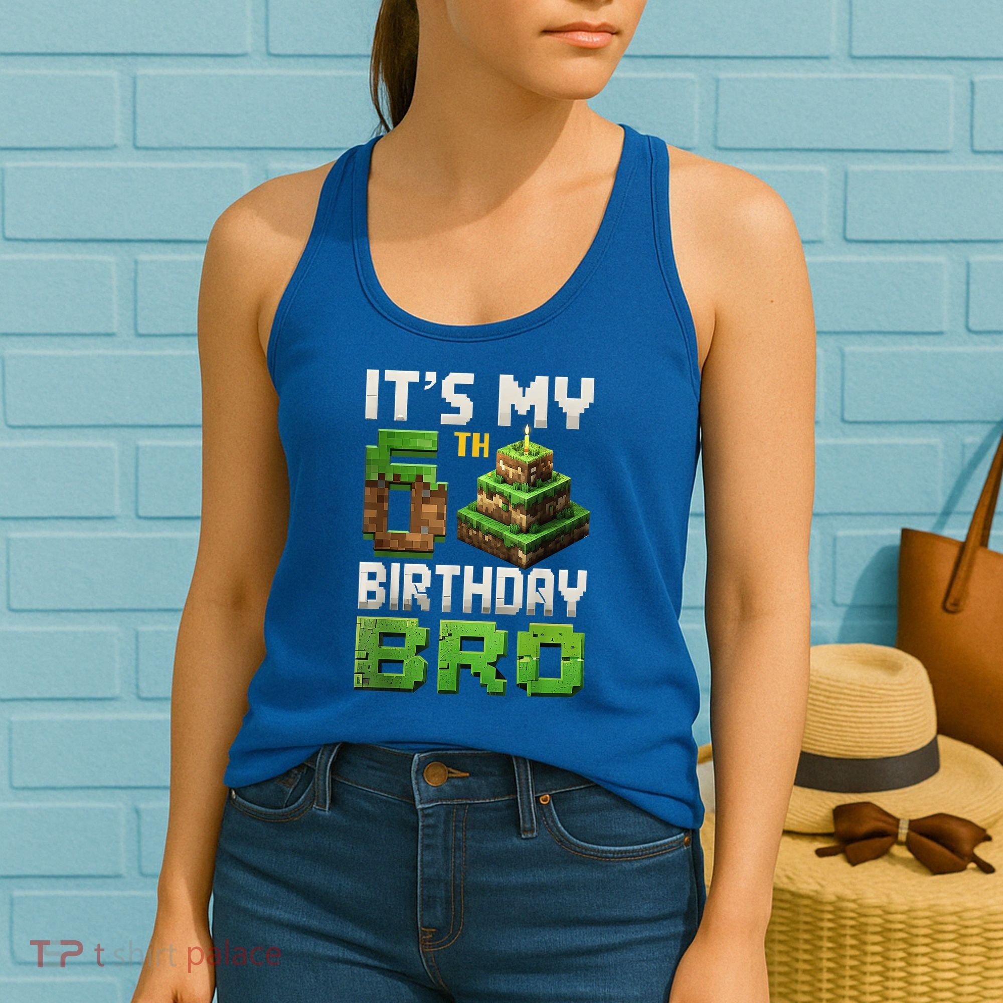 Birthday Boy It'S My 6th Birthday Bro 6 Year Old Gamer Pixel Women's Tank Top