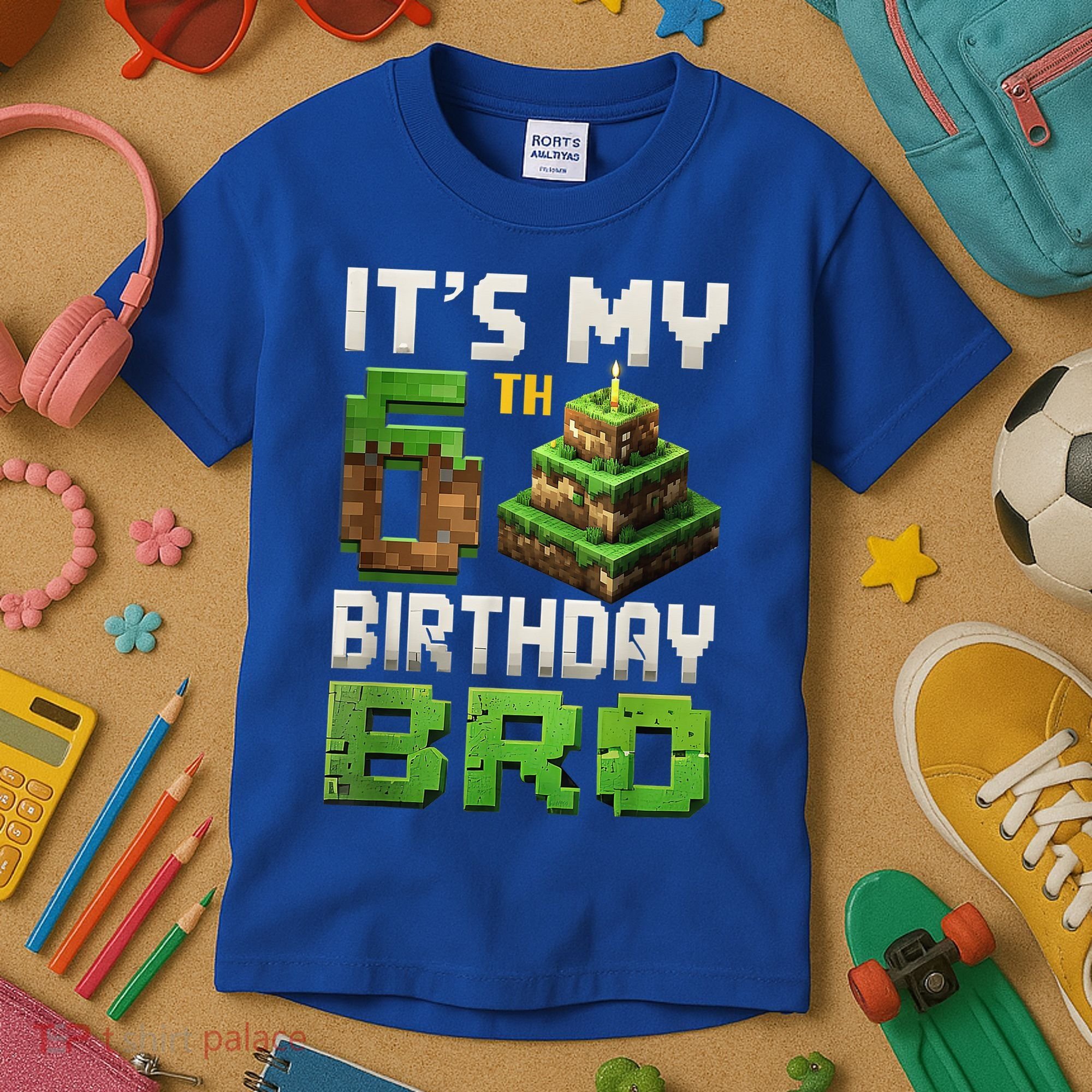 Birthday Boy It'S My 6th Birthday Bro 6 Year Old Gamer Pixel Kids T-Shirt