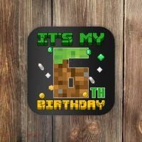 Birthday Boy It'S My 6th Birthday Gamer Pixel Number Coaster thumb 0