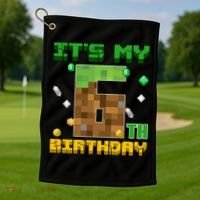 Birthday Boy It'S My 6th Birthday Gamer Pixel Number Golf Towel thumb 1