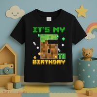 Birthday Boy It'S My 6th Birthday Gamer Pixel Number Toddler T-Shirt thumb 3