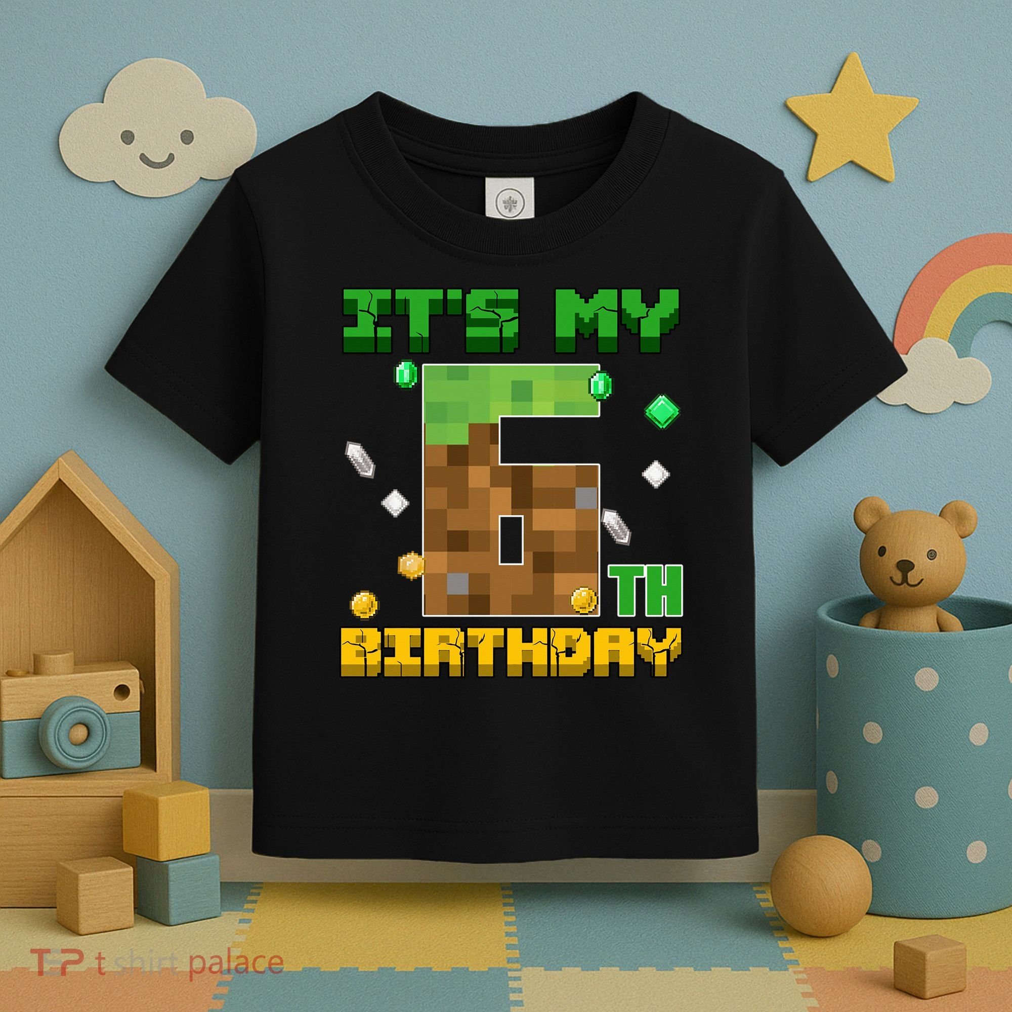 Birthday Boy It'S My 6th Birthday Gamer Pixel Number Toddler T-Shirt
