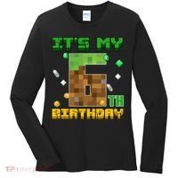 Birthday Boy It'S My 6th Birthday Gamer Pixel Number Women's Long Sleeve Shirt thumb 0