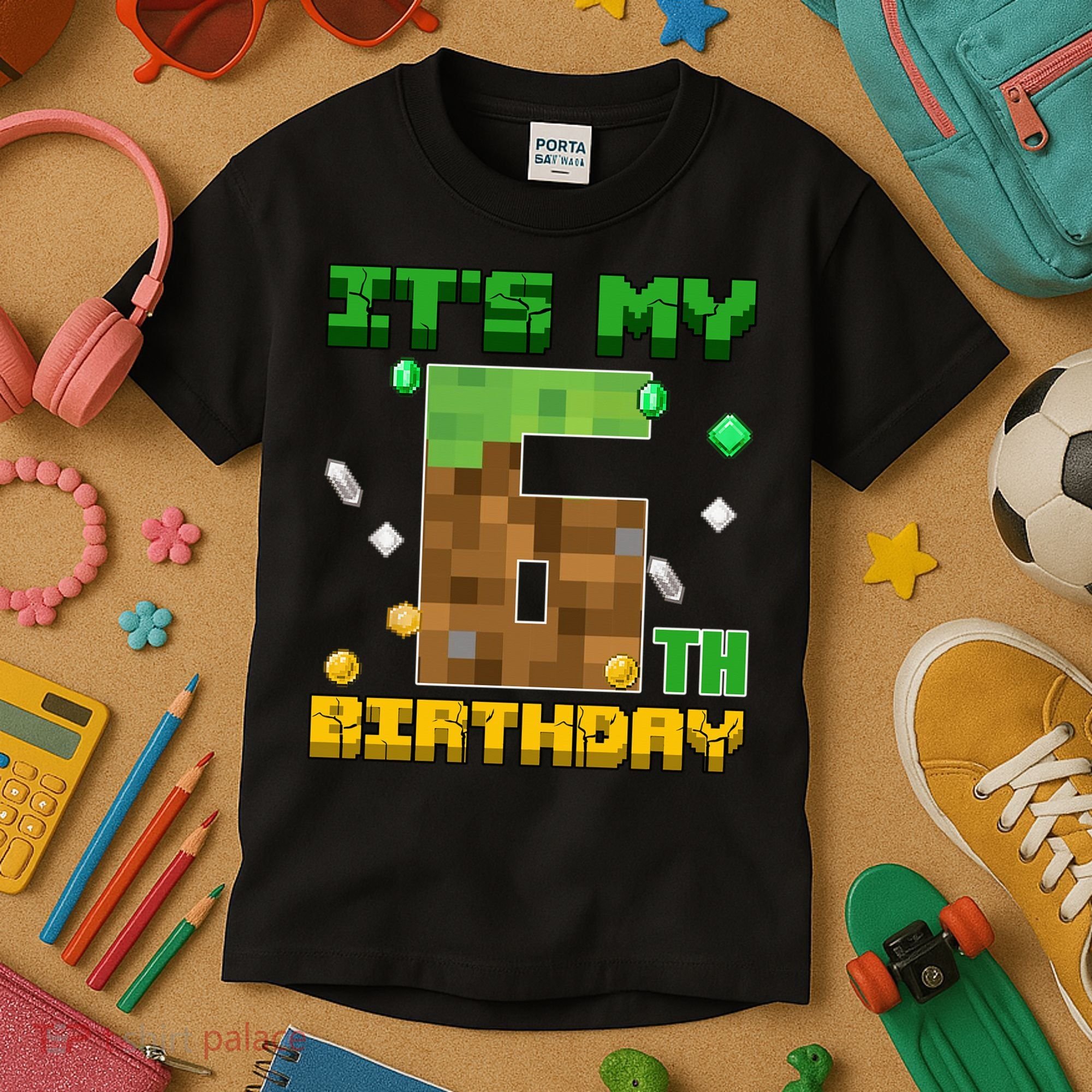 Birthday Boy It'S My 6th Birthday Gamer Pixel Number Kids T-Shirt