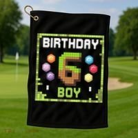 Birthday Boy It'S My 6th Birthday Gamer Pixel Number Golf Towel thumb 1