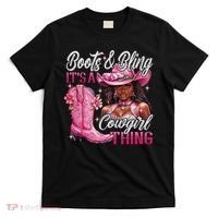 Boots & Bling Its A Cowgirl Thing Pi.nk Black Cowgirl Melanin T-Shirt thumb 0