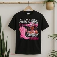 Boots & Bling Its A Cowgirl Thing Pi.nk Black Cowgirl Melanin T-Shirt thumb 2