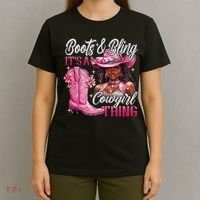 Boots & Bling Its A Cowgirl Thing Pi.nk Black Cowgirl Melanin T-Shirt thumb 4